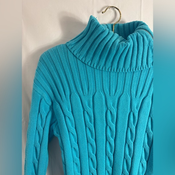 Y2K Wool Blend Cable Knit Turquoise Turtleneck with Silver Zipper Size M - Picture 11 of 16